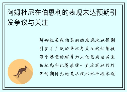 阿姆杜尼在伯恩利的表现未达预期引发争议与关注